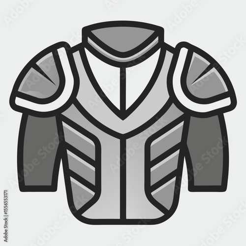 Vector illustration of a medieval knight's full plate armor chest piece with shoulder pauldrons in grayscale