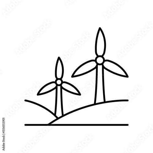Windmill Farm Landscape Line Icon


