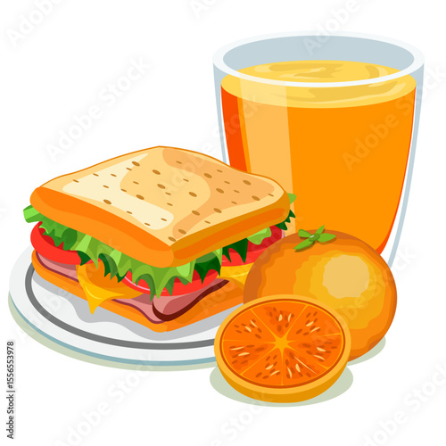 breakfast sandwich fruits and juice