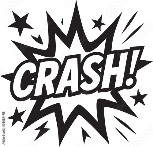 Dynamic Comic Book Crash Sound Effect Bold Black and White Illustration