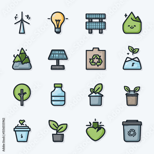 Icons for eco-friendly concepts and sustainability apps.

