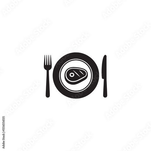 Meat steak on plate with fork and knife icon design vector illustration.