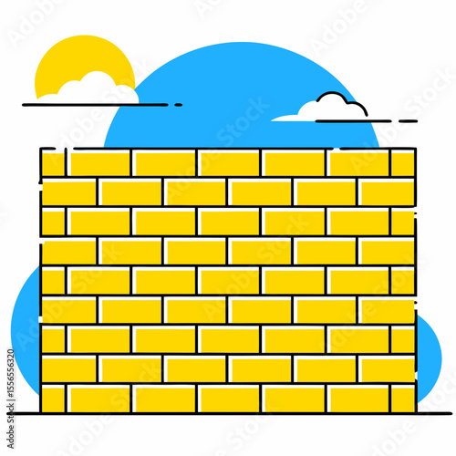 Brick wall icon with yellow and blue accents