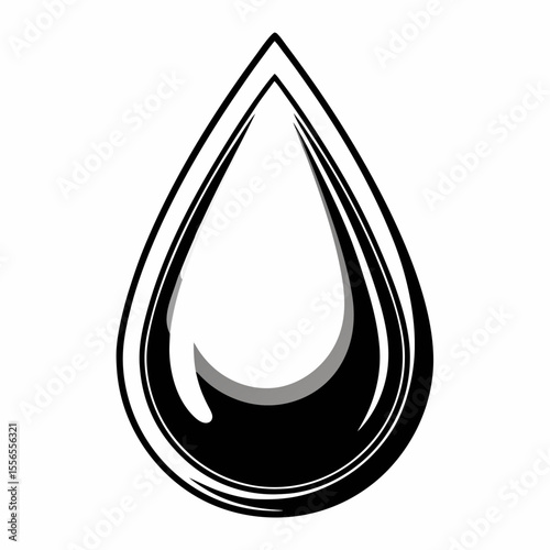 Blood drop icon in black and white outline