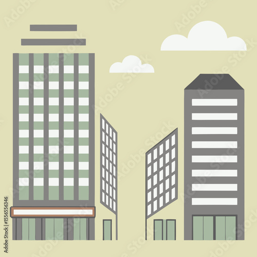 Business skyscrapers icon with trees in foreground