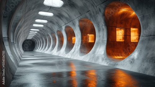 Endless Depth: Dark Grey Concrete Tunnel with Square Pattern