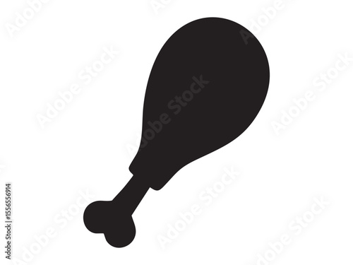 Black silhouette of chicken drumstick isolated on white background. concept of food, poultry, meat, icon, logo, culinary art, design element, cooking ingredient.