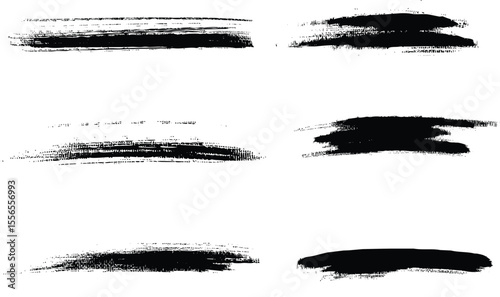 solated Horizontal Black Ink Brush Strokes: A Collection of Distinct Grunge Lines and Textured Paint Swipes, Perfect for Dynamic Graphic Design Elements, Creative Borders, and Abstract Background Acce