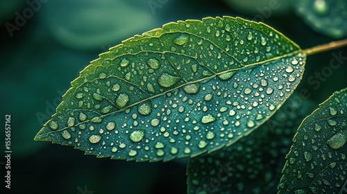 Fine Texture and Water Droplets on Leaf Surface in Nature