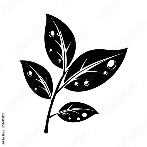 Leaf Branch with Dew Drops Vector Icon. Elegant vector of leaf branch with dew or water drops. Eco, botanical, and minimal illustration for nature themes.