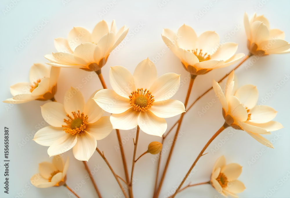 Fototapeta premium Earthy preserved blooms: neutral tones of dried florals against clean white