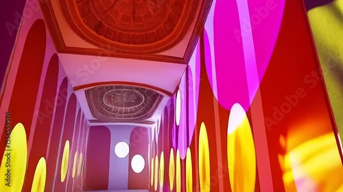 Hallway of Luminescent Hues: An Exploration of Abstract Forms and Bright Colors
