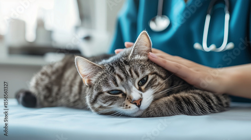 Veterinarian doctor examines cat patient in vet clinic