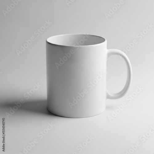 A clean  plain white ceramic mug stands on a seamless white background  ideal for showcasing custom designs or branding.