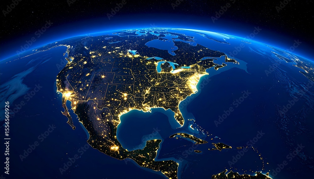 Fototapeta premium Earth's North America at night