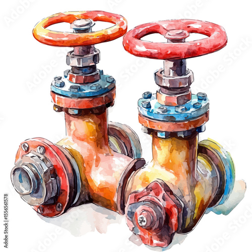 Valves, watercolor vector, isolated on a white background.