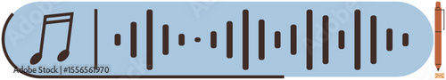 Musical note, audio waveform, and pen signifying creativity, sound editing, and music production. Ideal for music, podcasting, sound design, education media art simple flat metaphor