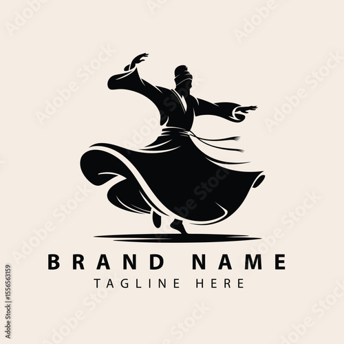 Whirling dervish logo design for spiritual brand identity and sufi dance company vector template