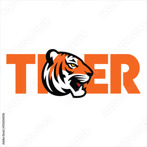 Aggressive tiger head integrated into the word tiger