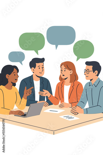 Diverse business team meeting for discussion and brainstorming. Colleagues collaborating on a project, sharing ideas. Concept of teamwork, communication, and corporate strategy.