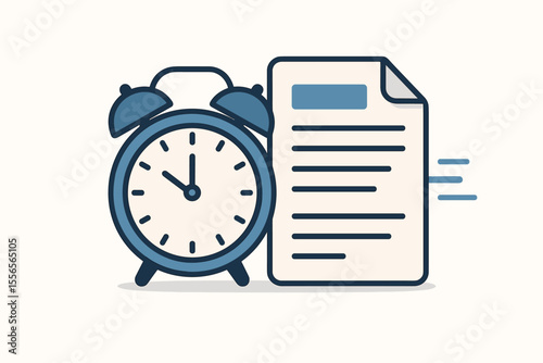 Time management concept with clock and fast document icon. Express service for urgent paperwork processing and meeting a deadline. Project schedule and business productivity vector.