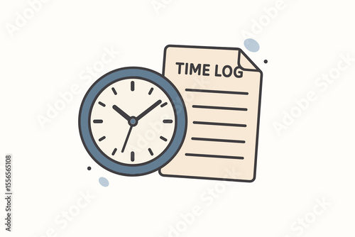 Time Log Vector Illustration: Clock and Document Sheet for Express Services, Schedule Management, and Important Event Processing. Modern Flat Design Concept