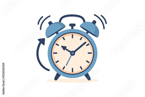 Alarm clock ringing vector illustration. Time management concept for morning wake up, deadline, and schedule. Retro clock icon with alert, snooze, and time back arrow. Reminder.