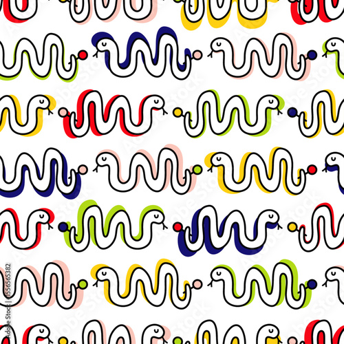 Colorful Snake Seamless Pattern – Wavy Cartoon Snakes in Rainbow Colors