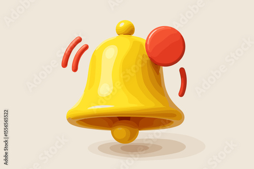 3D notification bell icon with new message alert. Realistic yellow ringing bell symbol for social media UI, app interface and web design. Reminder, alarm and subscription concept.