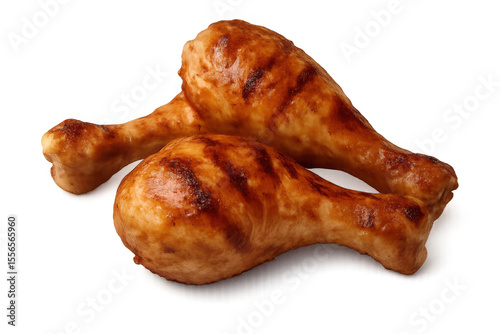 Roasted golden chicken legs presenting crispy skin, isolated on transparent surface, ideal for culinary promotional designs