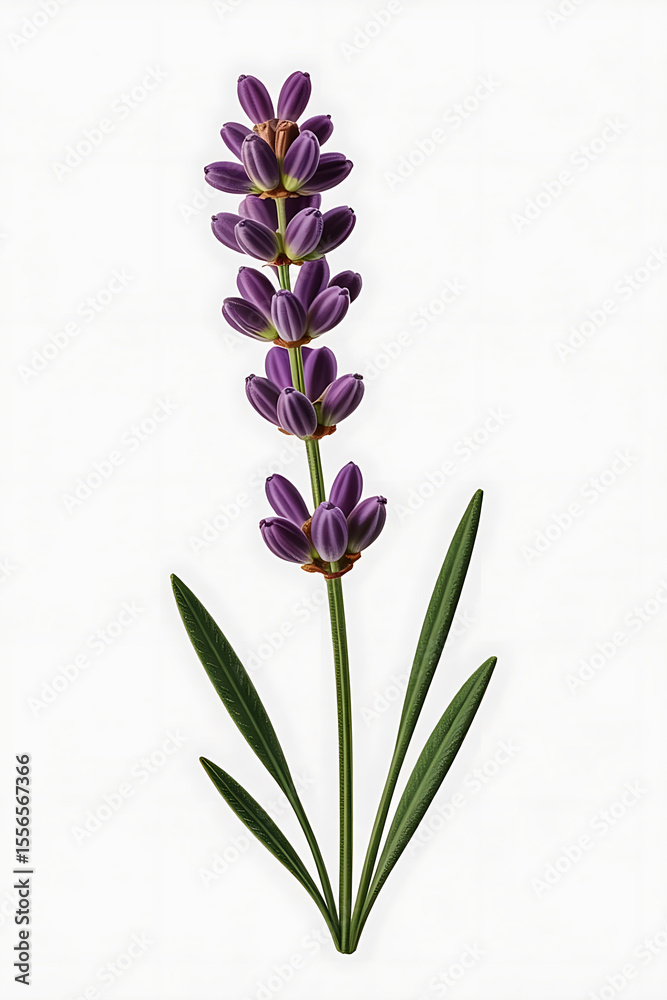 Fototapeta premium Purple lavender sprig, detailed and isolated. 