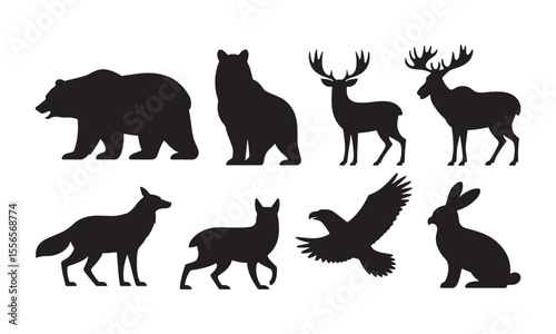 Wildlife Animal Silhouettes Collection Diverse Mammal and Bird Vector Icons for Nature Themes

