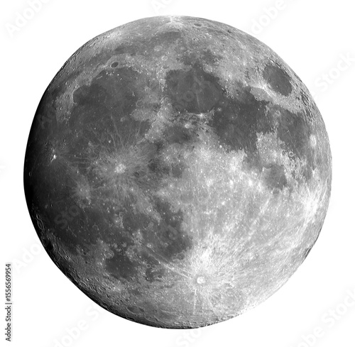 High resolution detailed illustration of a full moon isolated on white background as a png