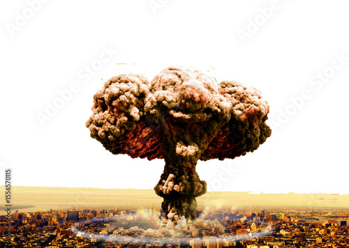 Nuclear explosion over city a powerful mushroom cloud in the sky threatening destruction png
