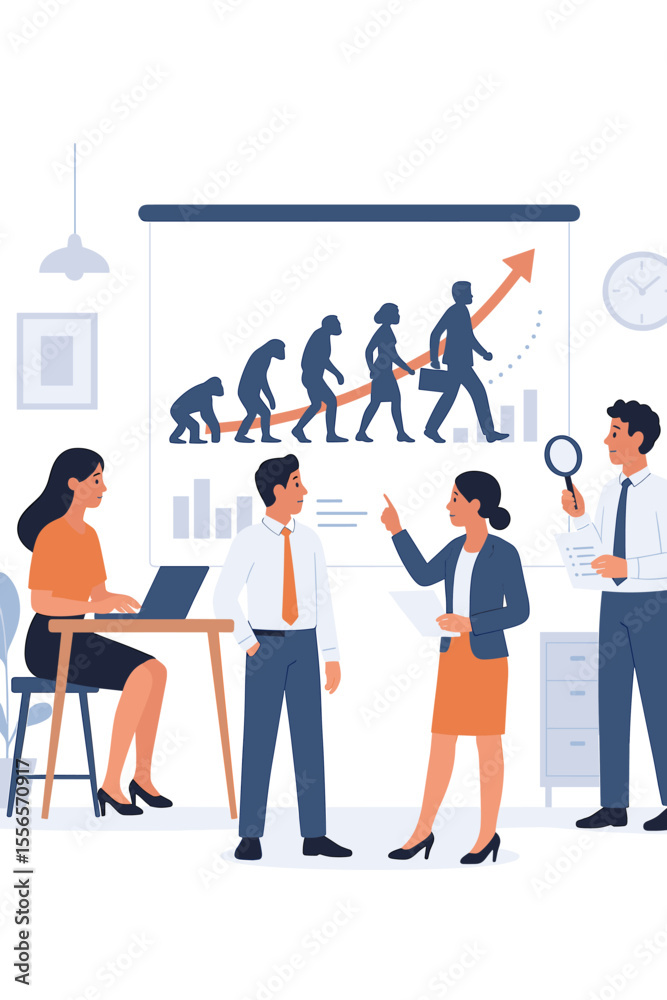 Business Team Analyzing Evolutionary Growth Chart, Office Workers Discussing Infographic, Professional Development, Data Analysis, Corporate Success, Modern Flat Vector Illustration Business Team Analyzing Evolutionary Growth Chart, Office Workers Discussing Infographic, Professional Development, Data Analysis, Corporate Success, Modern Flat Vector Illustration