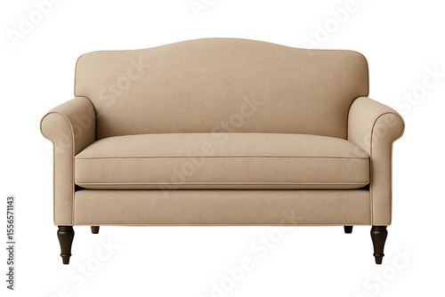 Beige fabric loveseat isolated on transparent background