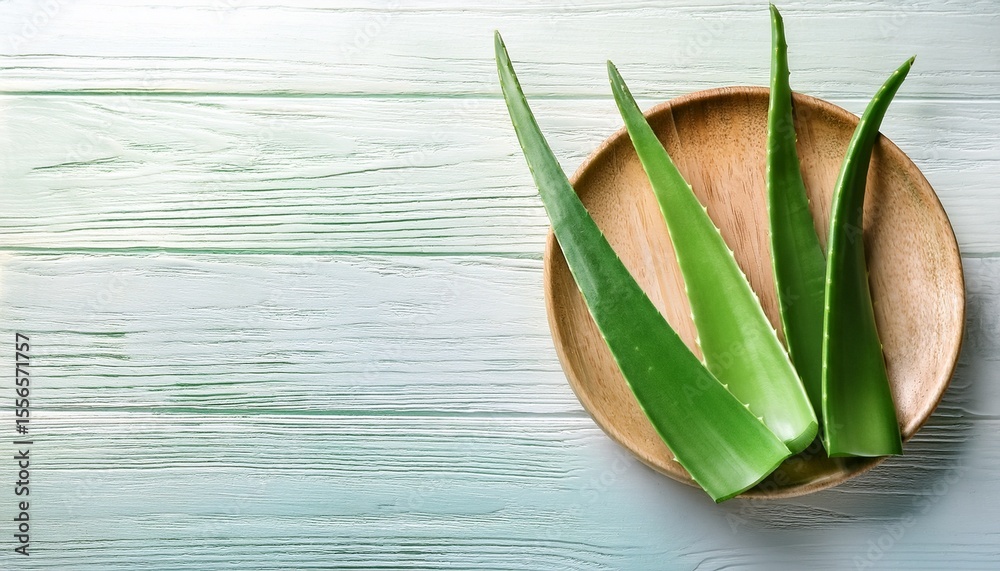 Obraz premium fresh aloe vera leaves on white wooden background