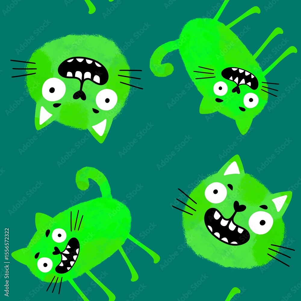 Obraz premium Halloween animals seamless cats pattern for wrapping paper
