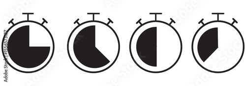 Countdown timer and stopwatch symbol flat vector illustration. Timer icon set. Alarm clock symbol. Watch countdown vector illustration. EPS 10 