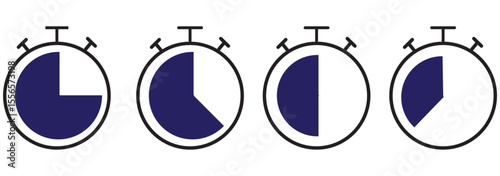 Countdown timer and stopwatch symbol flat vector illustration. Timer icon set. Alarm clock symbol. Watch countdown vector illustration. EPS 10 