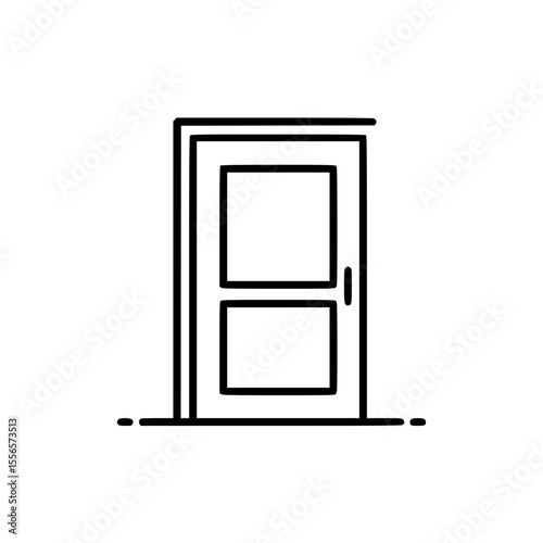 Simple door outline icon in minimalistic black and white design  