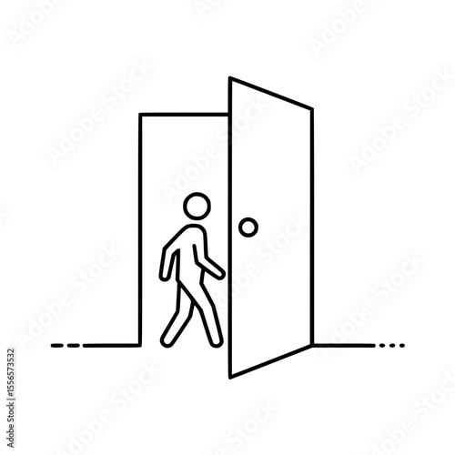 Outline icon of a person walking through an open door  