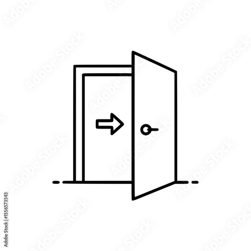 Open door with arrow indicating exit concept of outline icon  