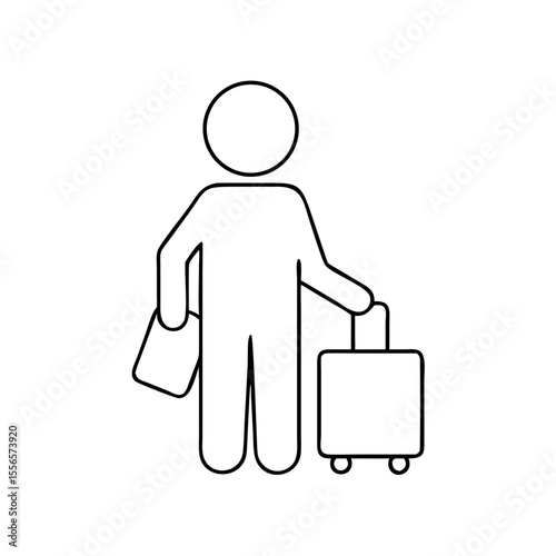 Person holding suitcase and boarding pass representing travel concept of outline icon  