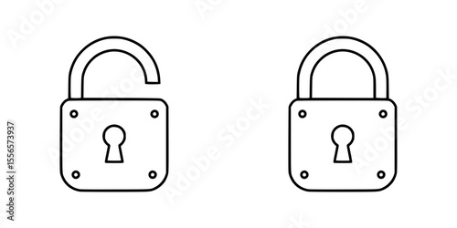 Outline icon of padlock and unlocked padlock symbol  