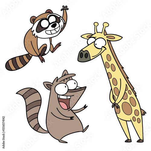 Quirky Cartoon Animal Characters Vector Illustration, Funny and Unique Creatures in Comic Style