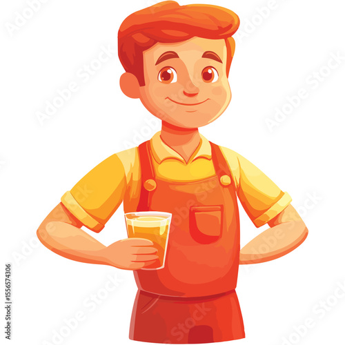 A waiter in a suit holds a tray. Waiter with a dish. Cartoon Vector