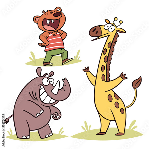 Quirky Cartoon Animal Characters Vector Illustration, Funny and Unique Creatures in Comic Style