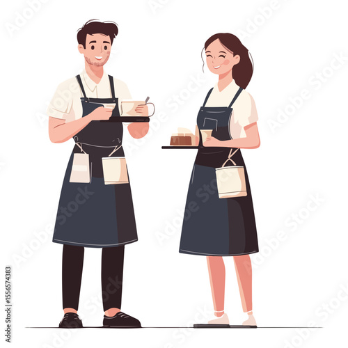 A waiter in a suit holds a tray. Waiter with a dish. Cartoon Vector