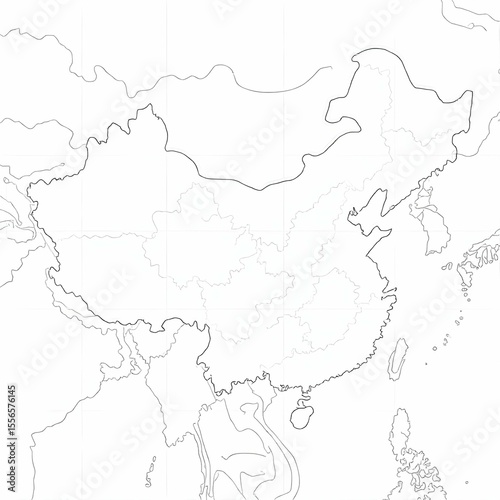 Wallpaper Mural Black and white vector map of China showing all provincial-level borders including provinces, autonomous regions, and municipalities, thin black outlines only, no labels, isolated on white background Torontodigital.ca
